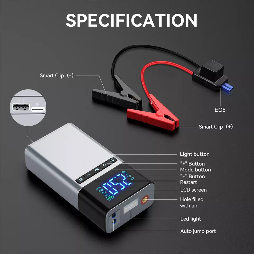 Car Jump Starter with Air Compressor and Portable Booster Charger
