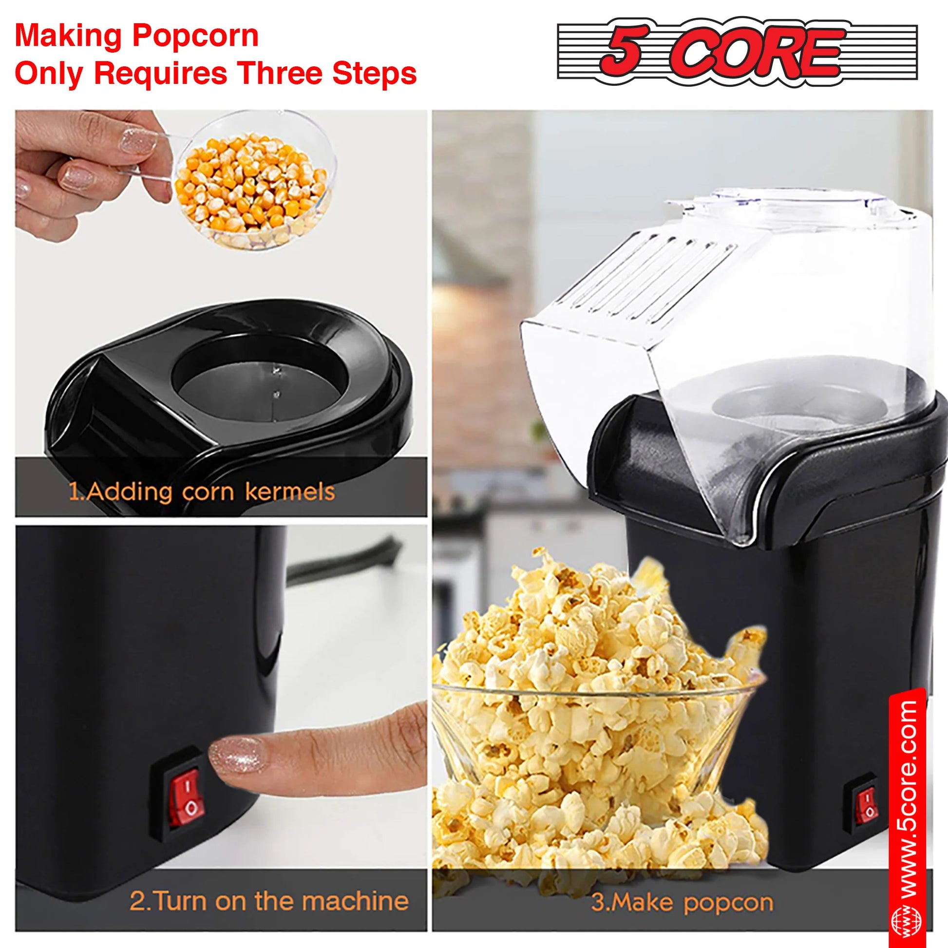 Popcorn Machine Hot Air Popper - Oil-Free, BPA-Free, 16 Cups