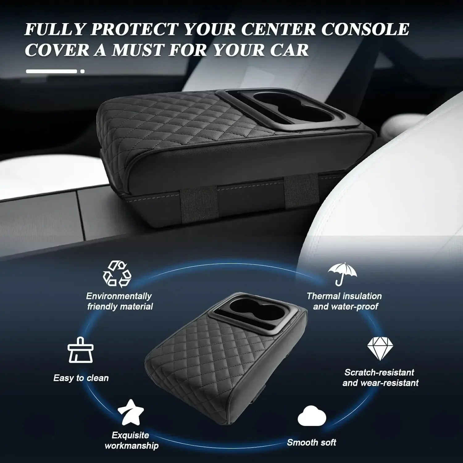 Car Console Cushion - Waterproof Armrest with Cup Holder