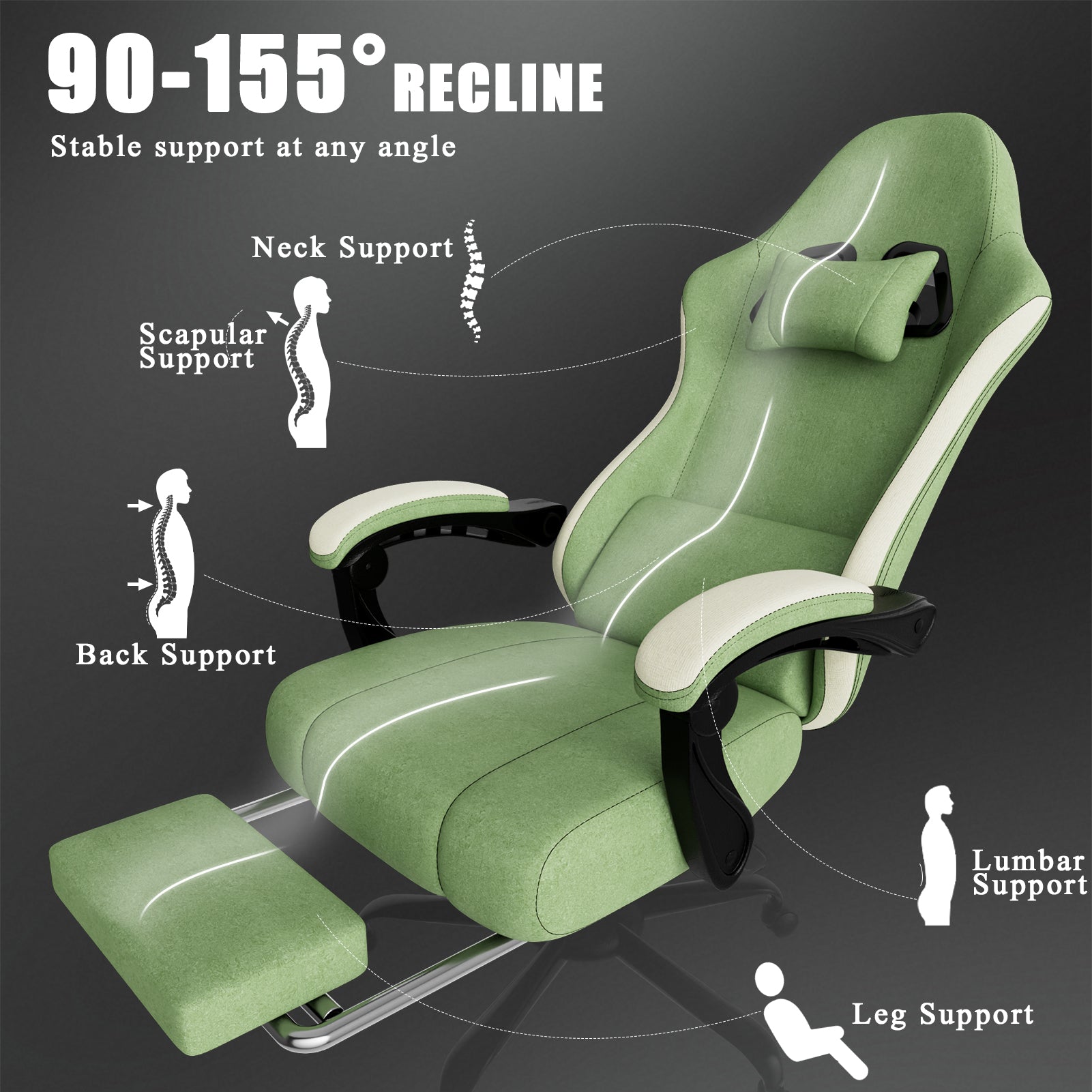 Ergonomic Gaming Chair with Spring Cushion & Footrest