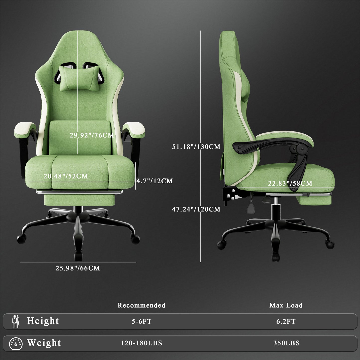 Ergonomic Gaming Chair with Spring Cushion & Footrest