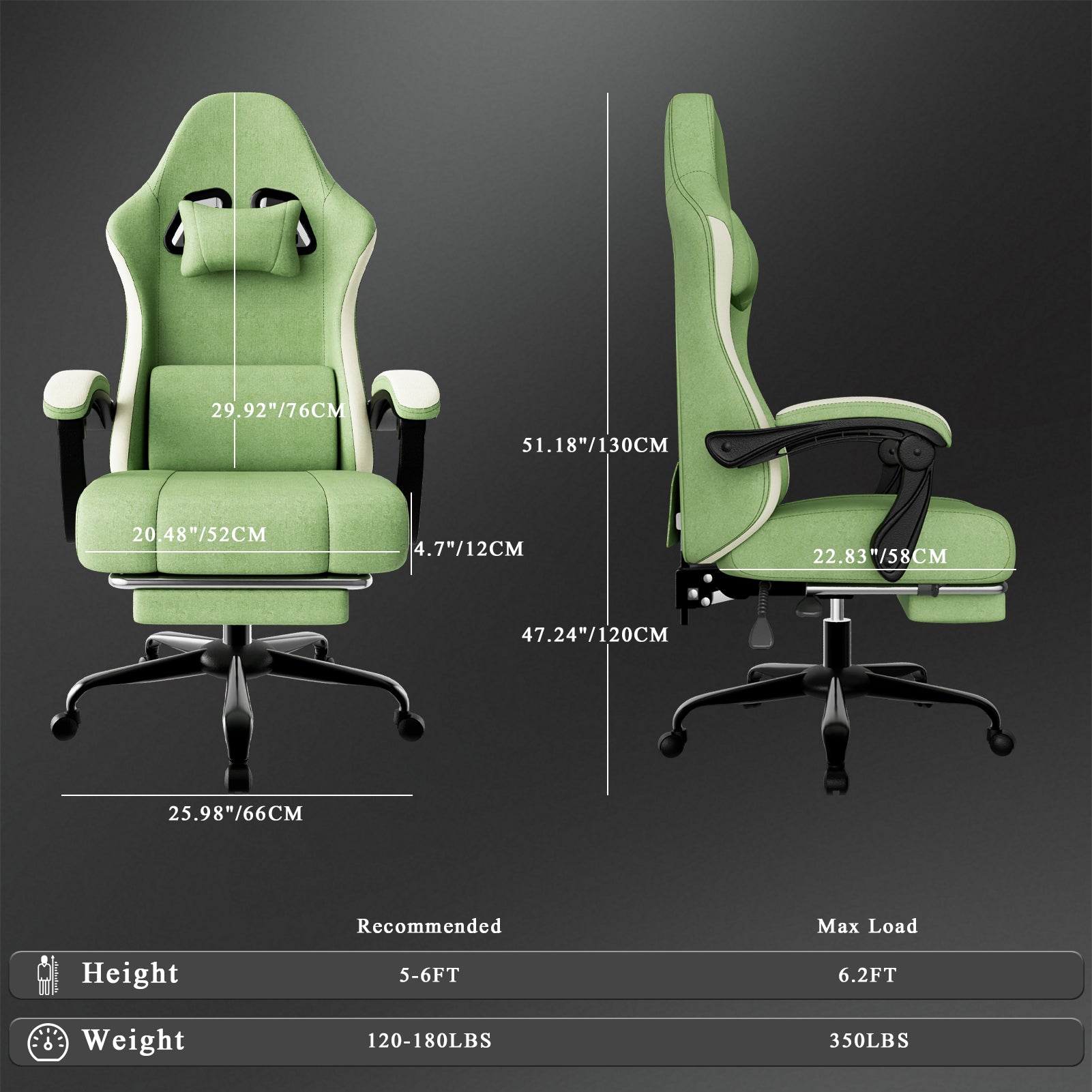 Ergonomic Gaming Chair with Spring Cushion & Footrest