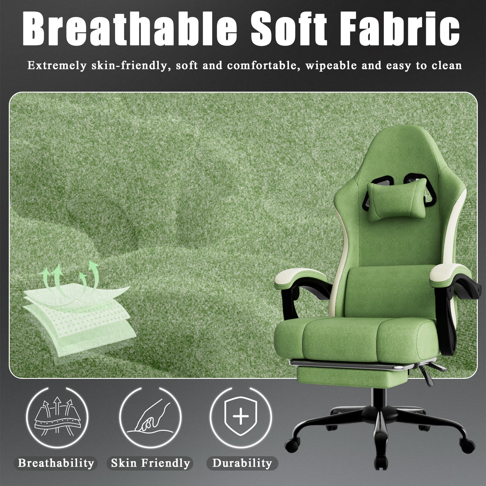 Ergonomic Gaming Chair with Spring Cushion & Footrest