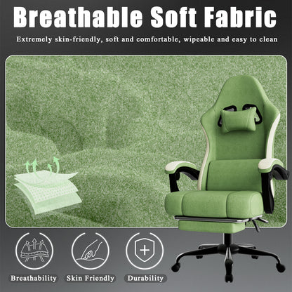 Ergonomic Gaming Chair with Spring Cushion & Footrest