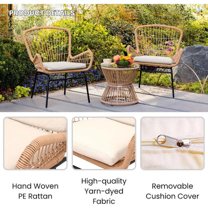 Outdoor Wicker Furniture: 3-Piece Rattan Patio Bistro Set