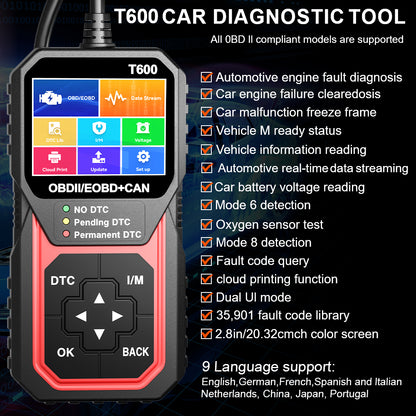 OBD2 Scanner T600: Pro Car Diagnostic & Oxygen Sensor Test