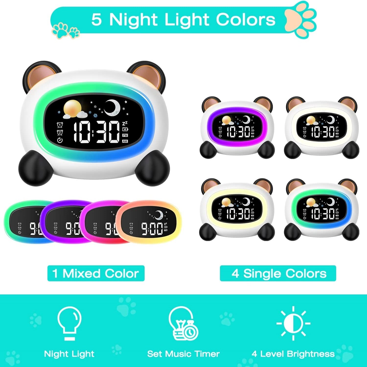 Cute Panda LED Alarm Clock with Night Light & Sleep Trainer