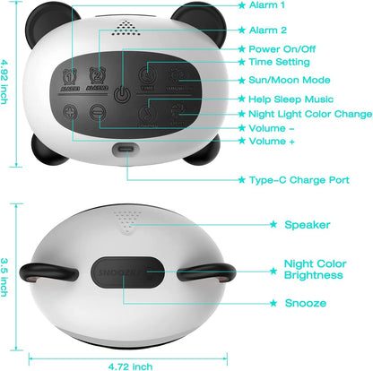 Cute Panda LED Alarm Clock with Night Light & Sleep Trainer