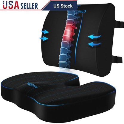 Memory Foam Seat Cushion & Lumbar Support Pillow Set