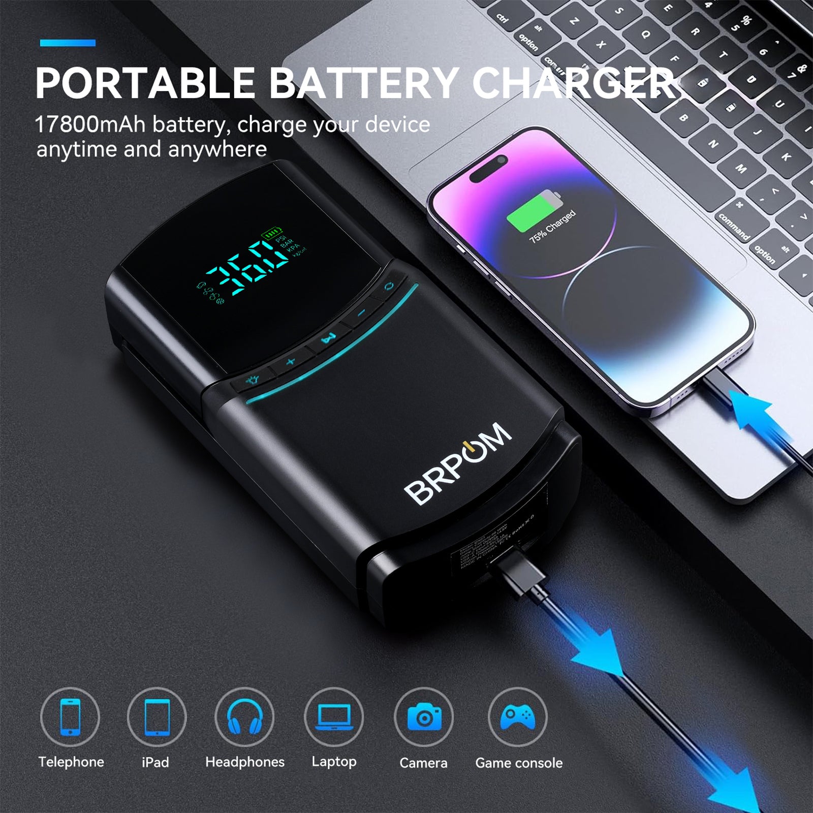 Car Jump Starter 8500A 4-in-1 Air Pump & Compressor 17800mAh