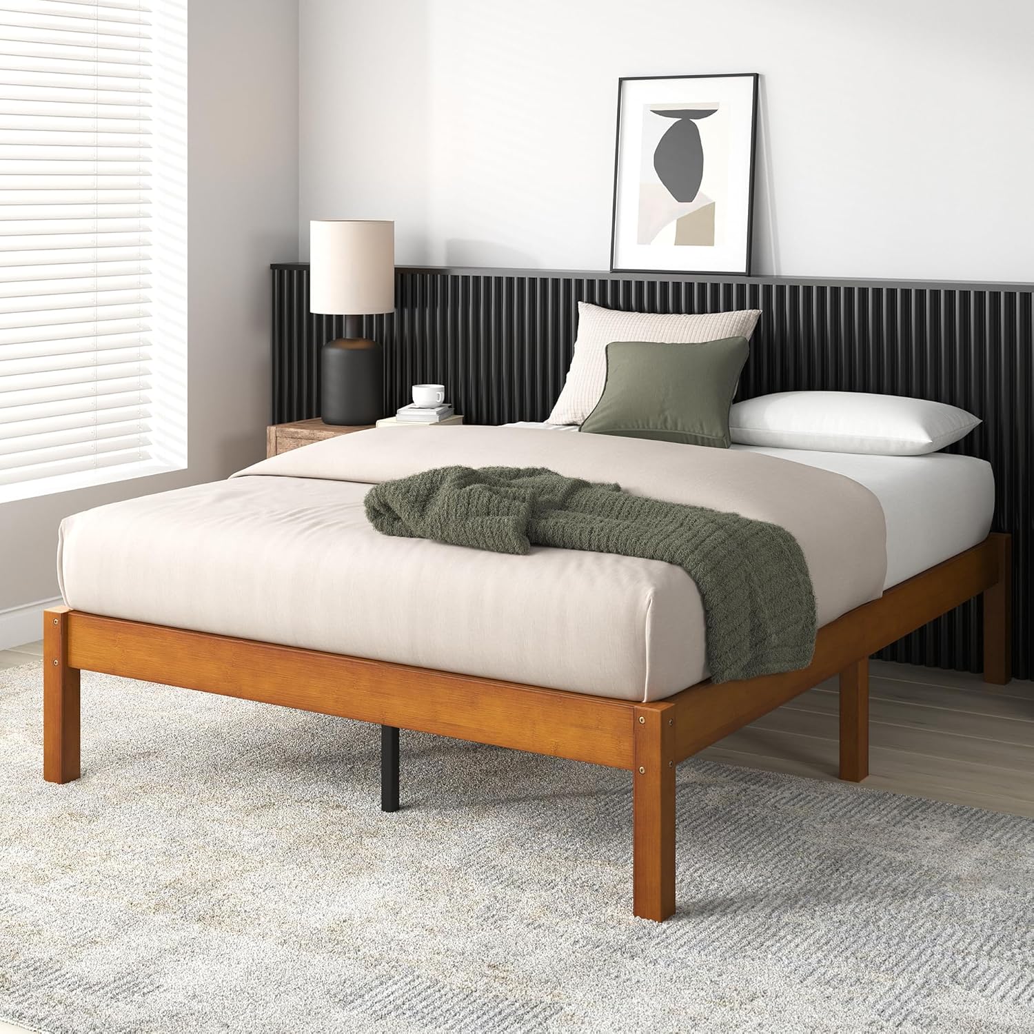 Bamboo Platform Bed Frame Queen - No Box Spring Needed